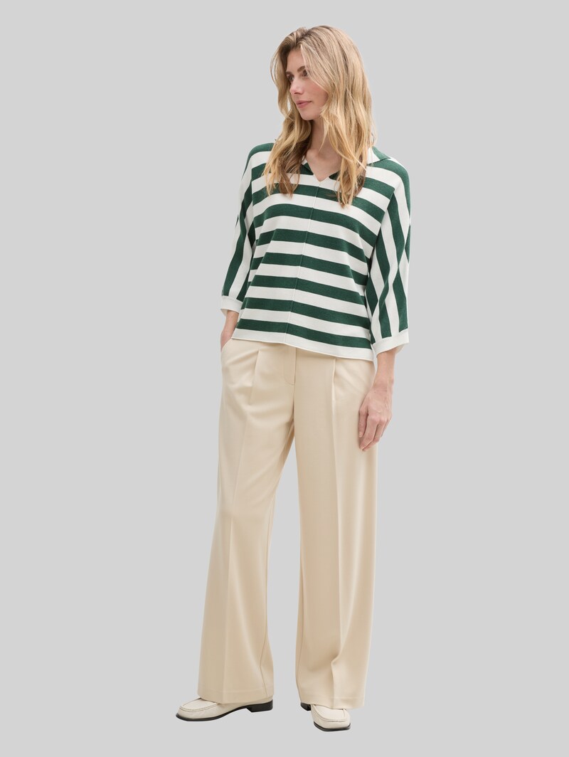 Tom Tailor Loose Fit Strickpullover mit Kapuze - Green Melange Block Stripe