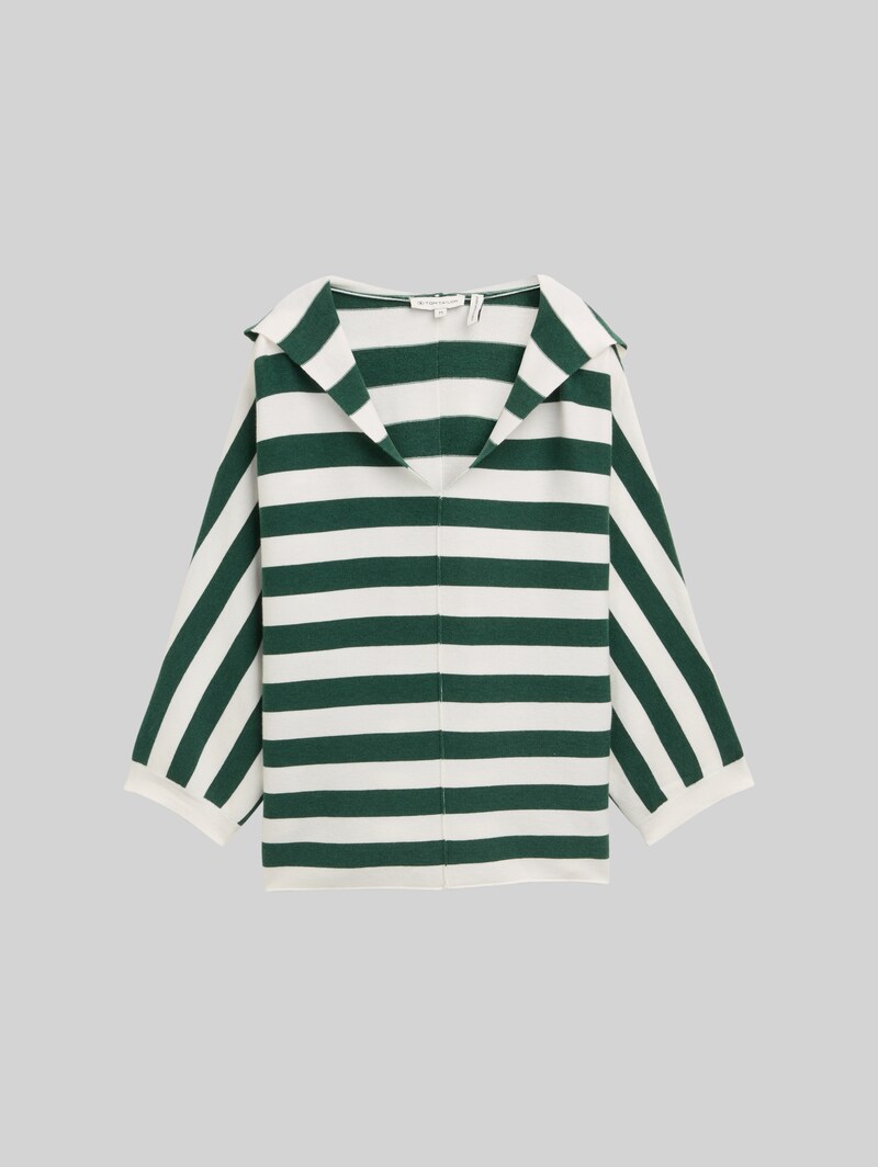 Tom Tailor Loose Fit Strickpullover mit Kapuze - Green Melange Block Stripe