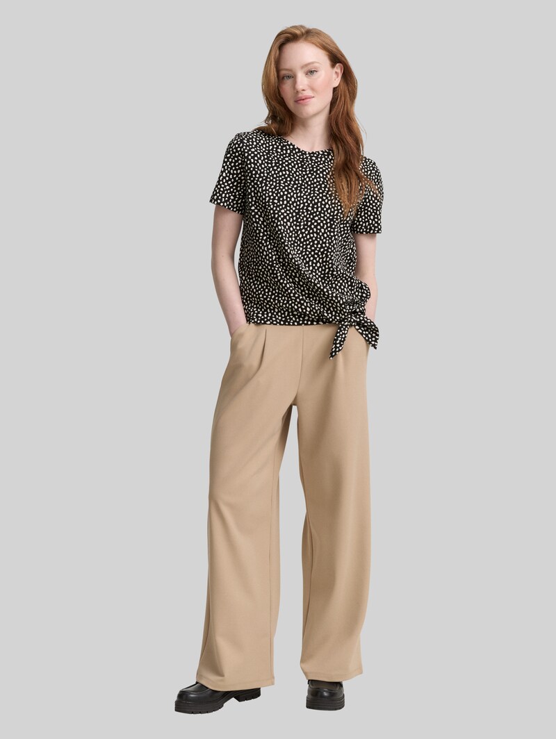 Tom Tailor T-Shirt mit Knoten-Detail - Black White Dotted Print