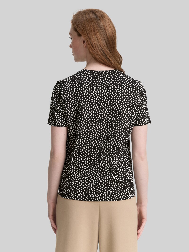 Tom Tailor T-Shirt mit Knoten-Detail - Black White Dotted Print