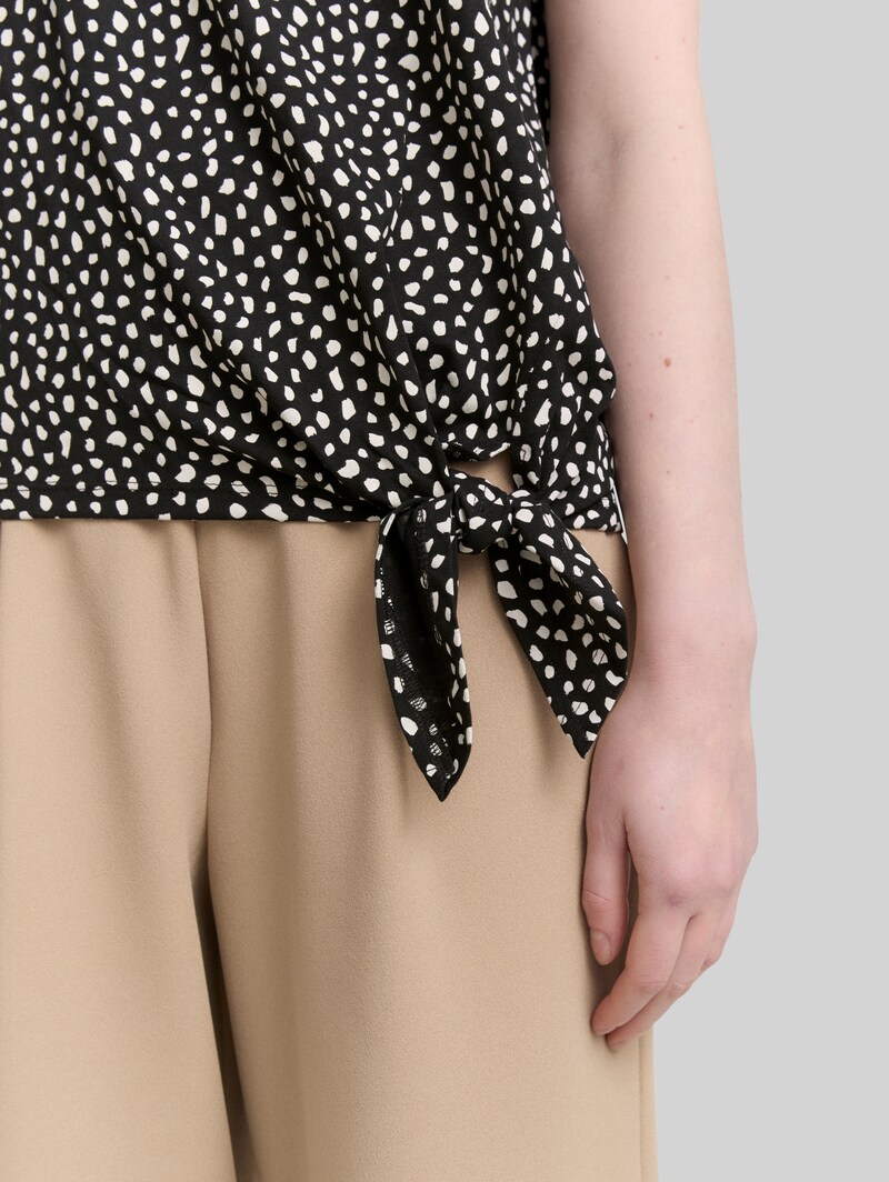 Tom Tailor T-Shirt mit Knoten-Detail - Black White Dotted Print