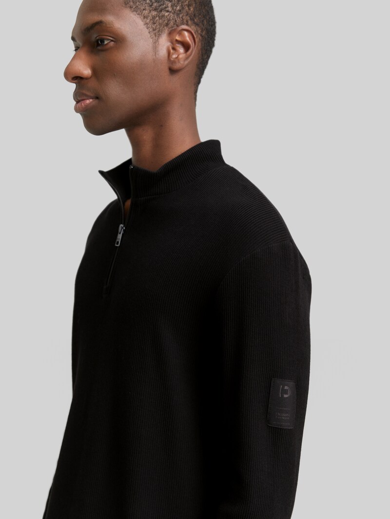 Tom Tailor Troyer Langarmshirt mit Rippstruktur - Black