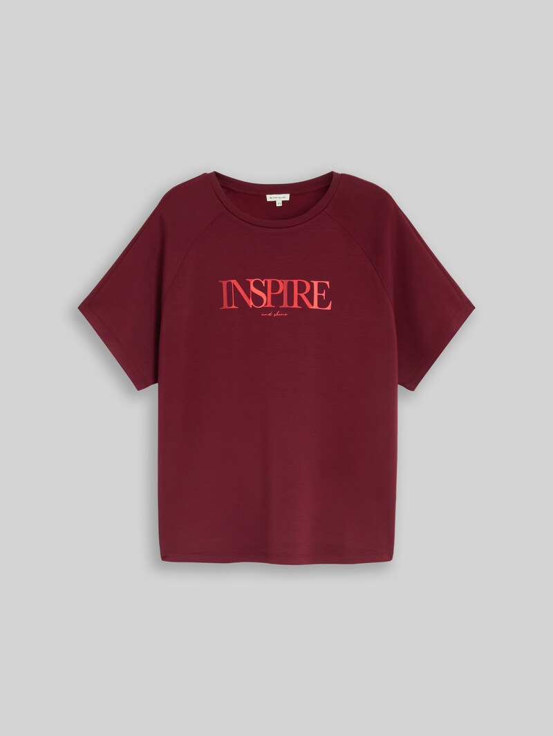 Tom Tailor Plus Size - Scuba T-Shirt mit Schriftzug - Preppy Plum