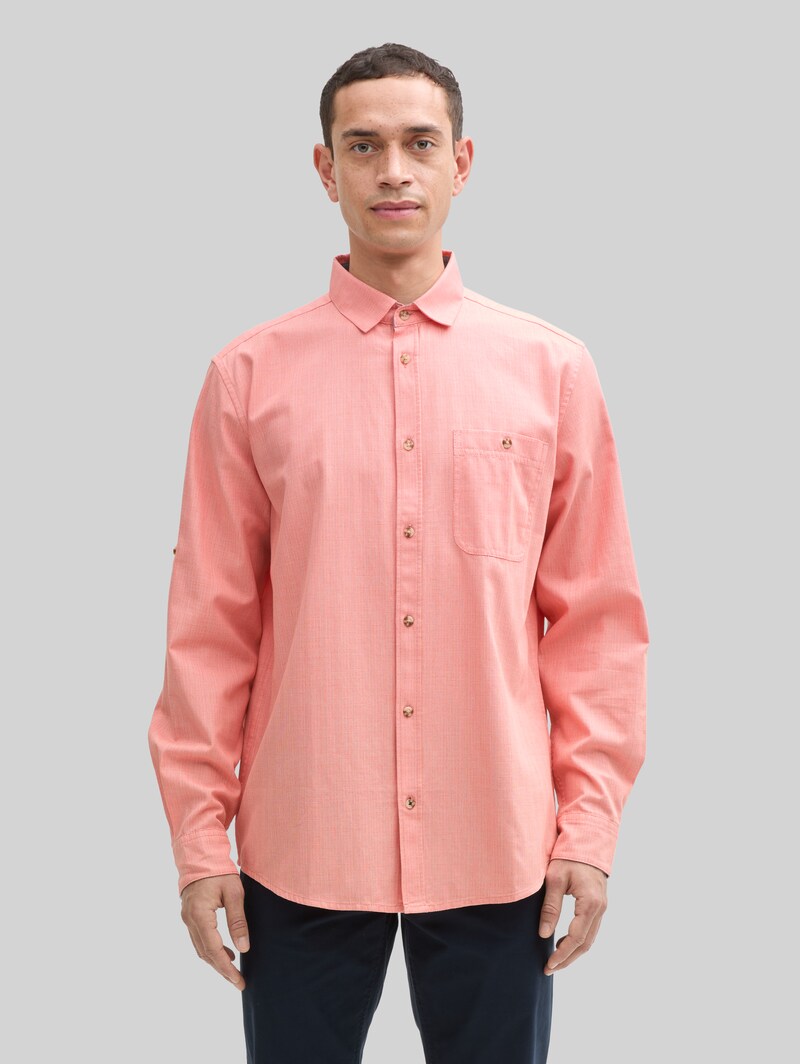 Tom Tailor Regular Fit Hemd mit verstellbarer Ärmellänge - Coral Straight Structure Tom Tailor Regular Fit Hemd mit verstellbarer Ärmellänge - Coral Straight Structure