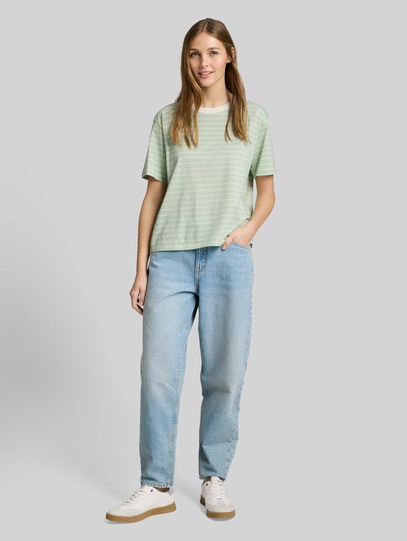 Tom Tailor Boxy Fit T-Shirt - Matcha Green Irregular Stripe