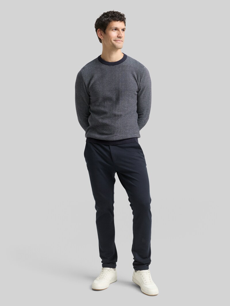 Tom Tailor Strickpullover aus Baumwolle - Navy Offwhite Dot Stripe