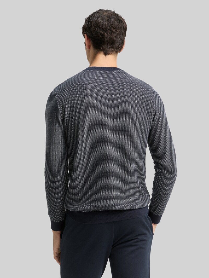 Tom Tailor Strickpullover aus Baumwolle - Navy Offwhite Dot Stripe