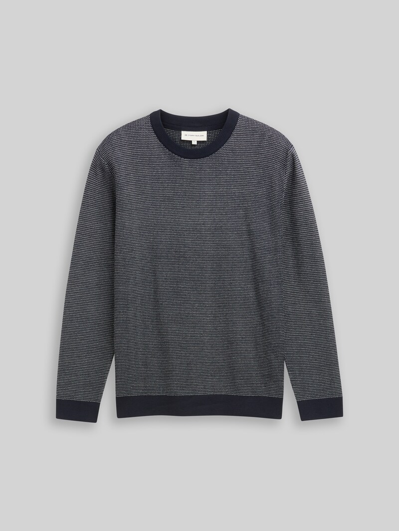Tom Tailor Strickpullover aus Baumwolle - Navy Offwhite Dot Stripe