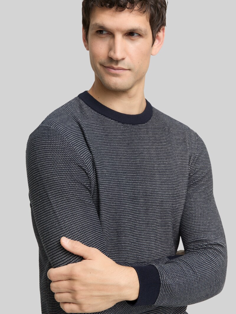 Tom Tailor Strickpullover aus Baumwolle - Navy Offwhite Dot Stripe