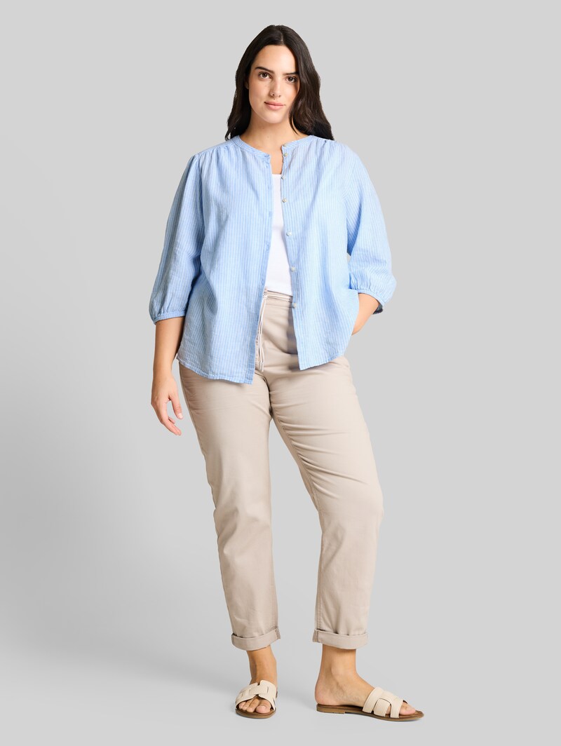 Tom Tailor Plus Size - Bluse mit Leinenanteil - Fjord Blue Irregular Stripe