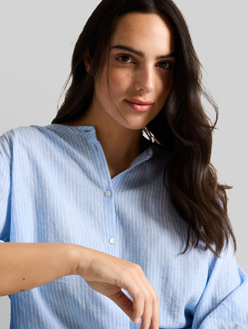 Tom Tailor Plus Size - Bluse mit Leinenanteil - Fjord Blue Irregular Stripe