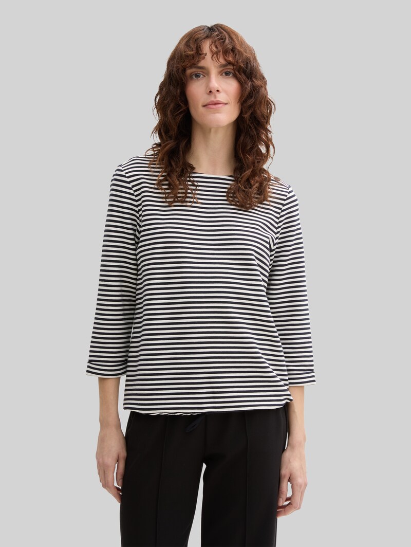 Tom Tailor Langarmshirt mit Knopf-Details - Offwhite Navy Regular Stripe Tom Tailor Langarmshirt mit Knopf-Details - Offwhite Navy Regular Stripe