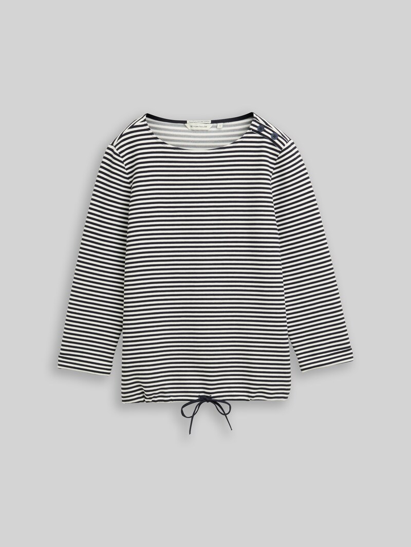 Tom Tailor Langarmshirt mit Knopf-Details - Offwhite Navy Regular Stripe