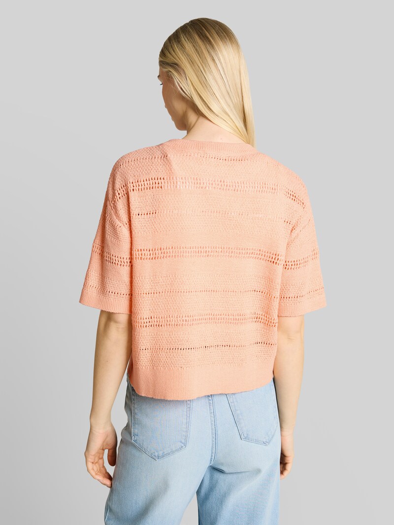 Tom Tailor Relaxed Fit Strickpullover mit Lochmuster - Orange Parfait