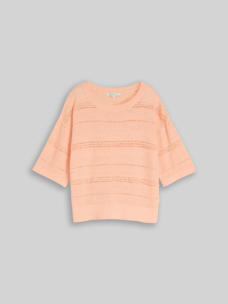 Tom Tailor Relaxed Fit Strickpullover mit Lochmuster - Orange Parfait