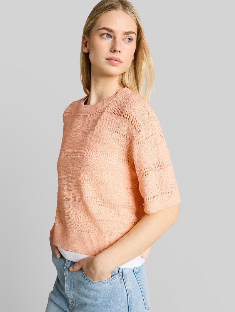 Tom Tailor Relaxed Fit Strickpullover mit Lochmuster - Orange Parfait