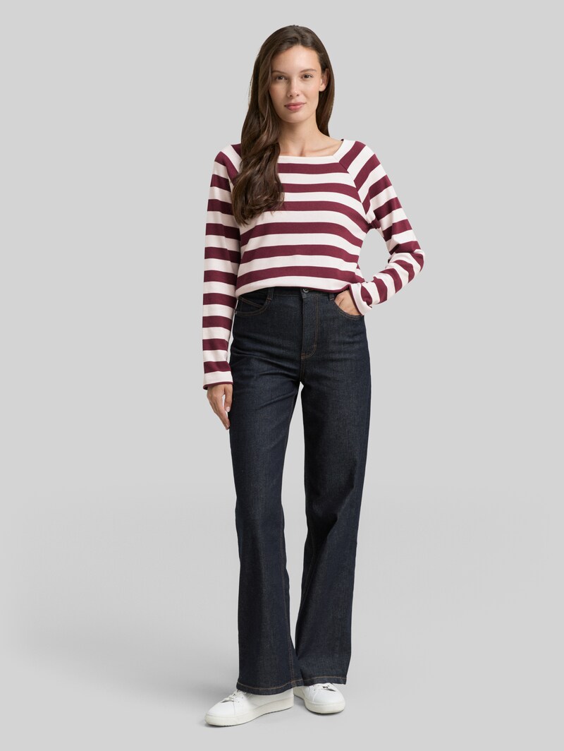 Tom Tailor Langarmshirt mit Streifenmuster - Bordeaux Offwhite Stripe