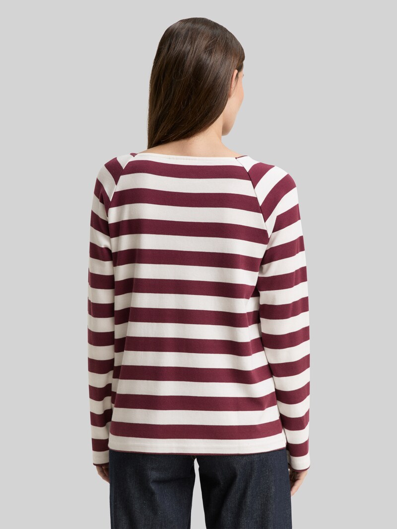 Tom Tailor Langarmshirt mit Streifenmuster - Bordeaux Offwhite Stripe
