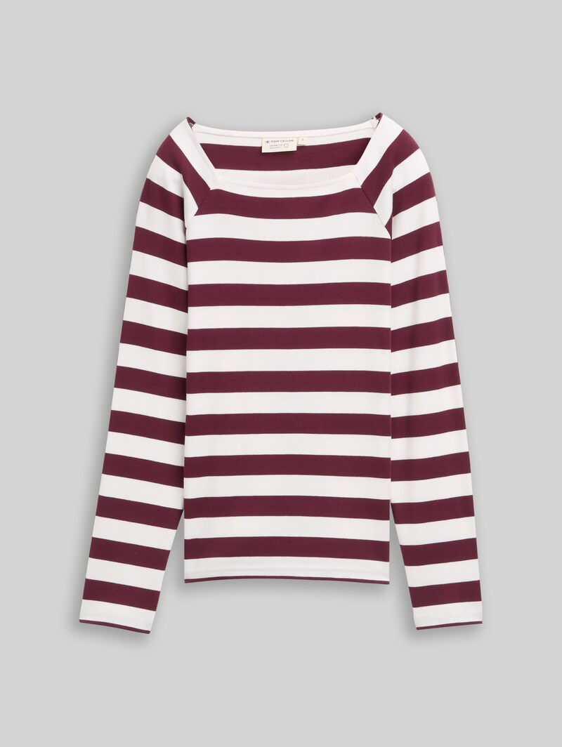 Tom Tailor Langarmshirt mit Streifenmuster - Bordeaux Offwhite Stripe