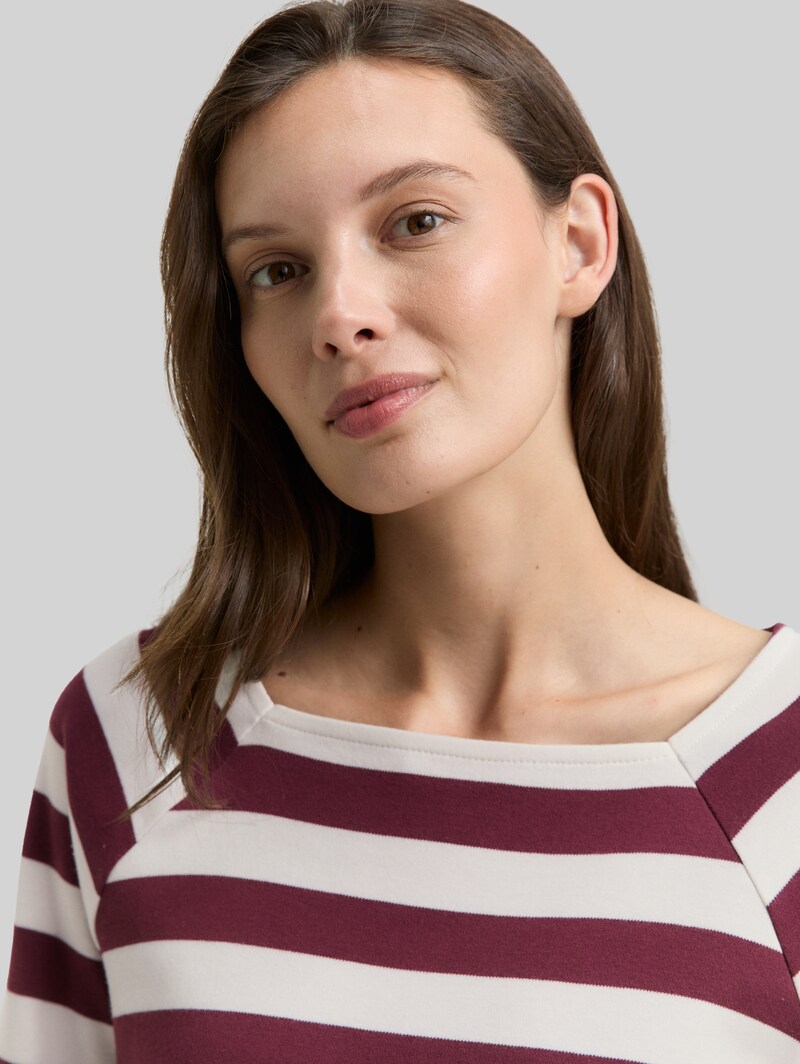 Tom Tailor Langarmshirt mit Streifenmuster - Bordeaux Offwhite Stripe