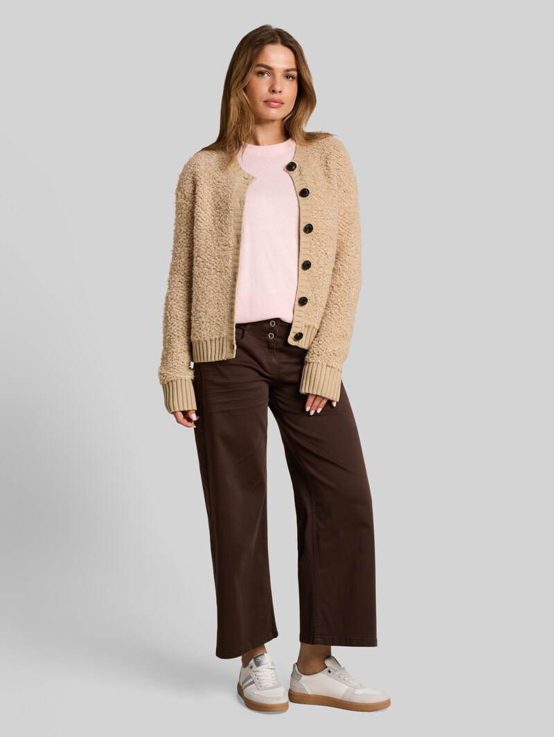 Tom Tailor Loose Fit Bouclé Cardigan - Gravel Beige Melange