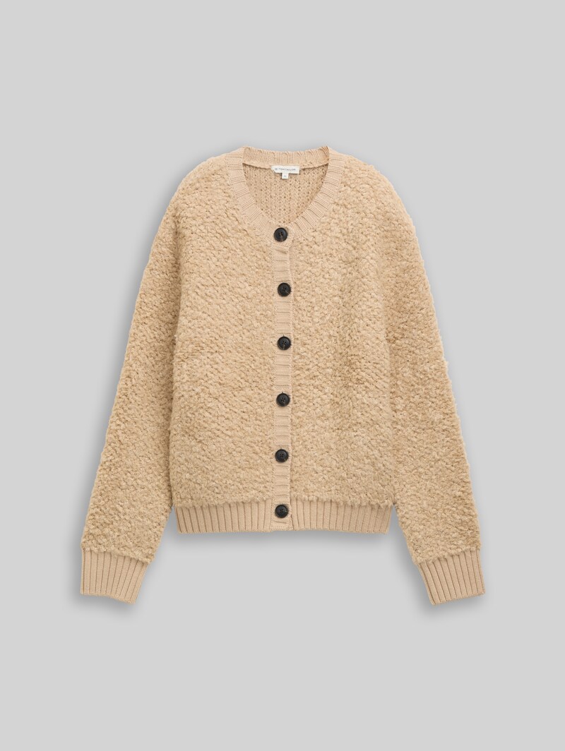 Tom Tailor Loose Fit Bouclé Cardigan - Gravel Beige Melange
