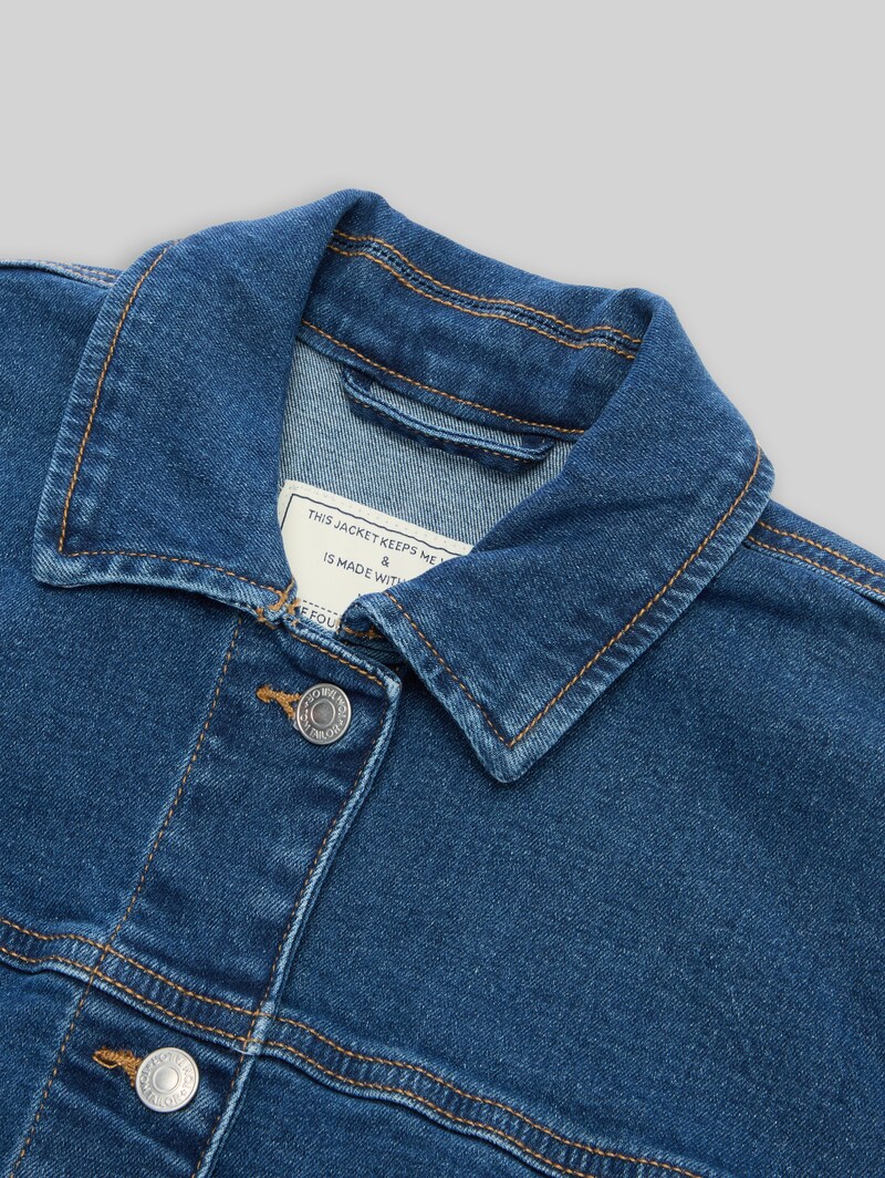 Tom Tailor Cropped Jeansjacke mit Stretch - Mid Stone Bright Blue Denim
