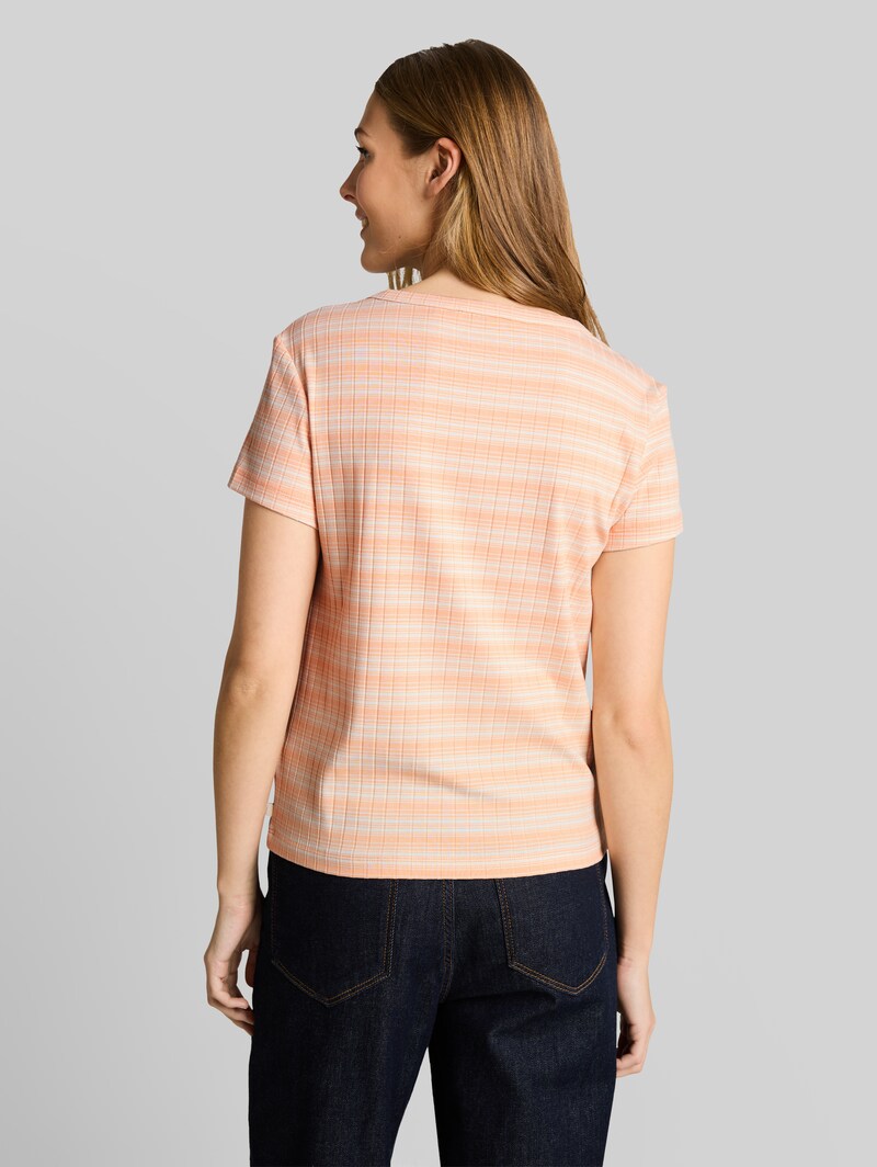 Tom Tailor Henley T-Shirt mit Streifenmuster - Apricot White Gradient Stripe