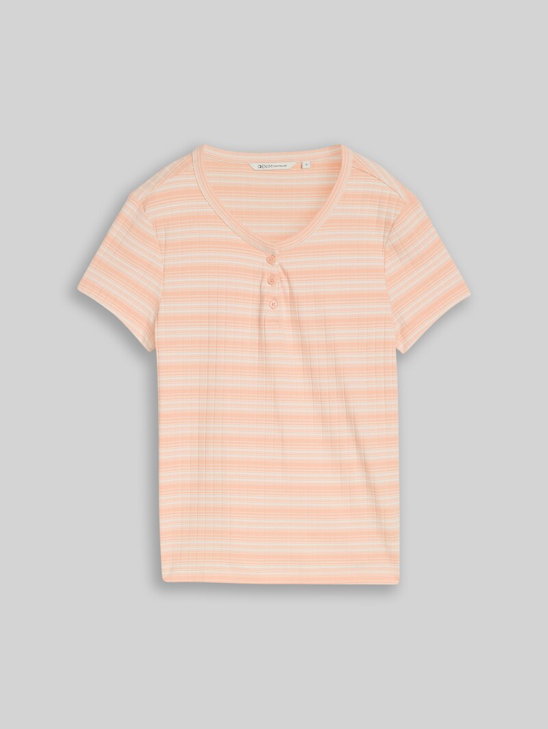 Tom Tailor Henley T-Shirt mit Streifenmuster - Apricot White Gradient Stripe