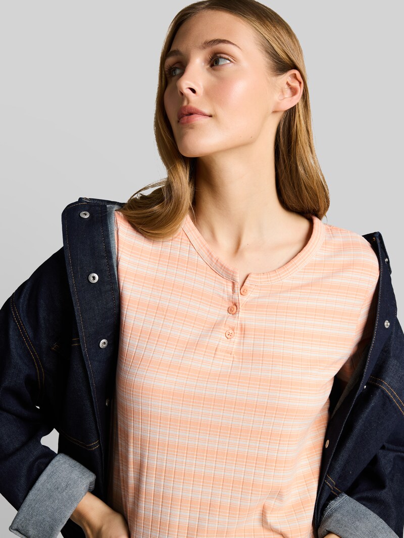 Tom Tailor Henley T-Shirt mit Streifenmuster - Apricot White Gradient Stripe