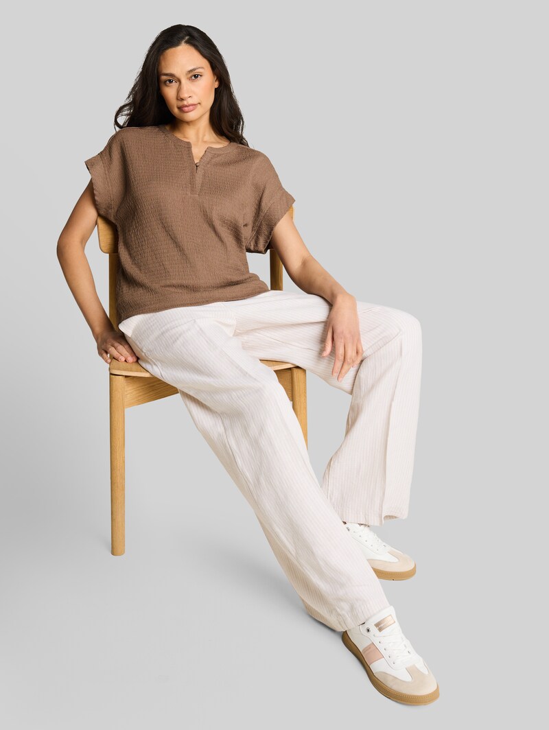 Tom Tailor Crinkle T-Shirt - Taupe Grey