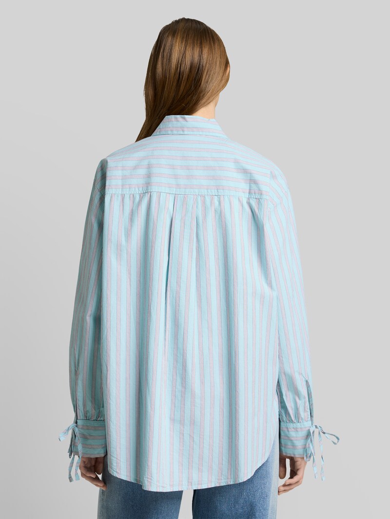 Tom Tailor Oversize Hemdbluse mit Streifenmuster - Blue White Brown Stripe