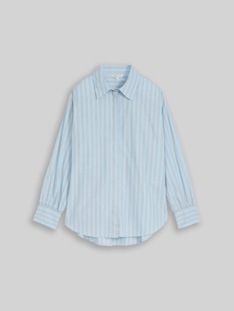 Tom Tailor Oversize Hemdbluse mit Streifenmuster - Blue White Brown Stripe