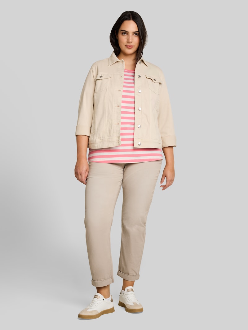 Tom Tailor Plus Size - T-Shirt mit Stickerei - Pink White Stripe