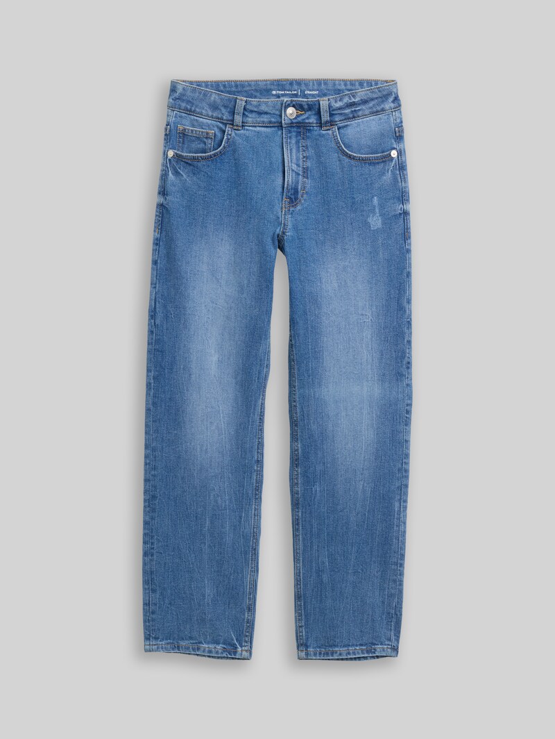 Tom Tailor Straight Jeans mit Stretch - Heavy Used Mid Blue Denim