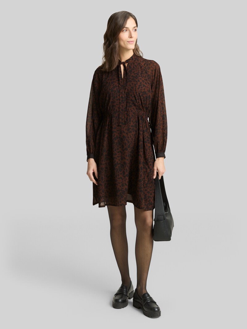 Tom Tailor Chiffon-Kleid mit Leo-Print - Brown Black Small Leo Print