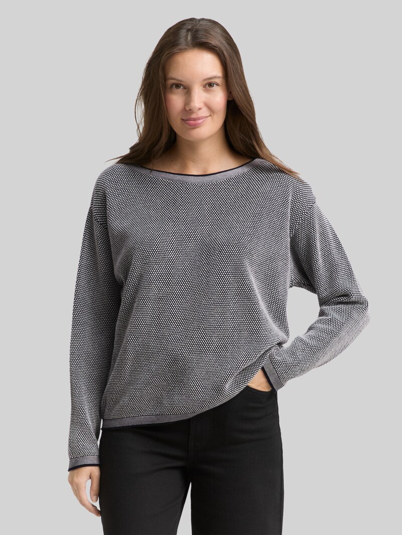 Tom Tailor Loose Fit Strickpullover aus Baumwolle - Navy Bubble Structure Tom Tailor Loose Fit Strickpullover aus Baumwolle - Navy Bubble Structure