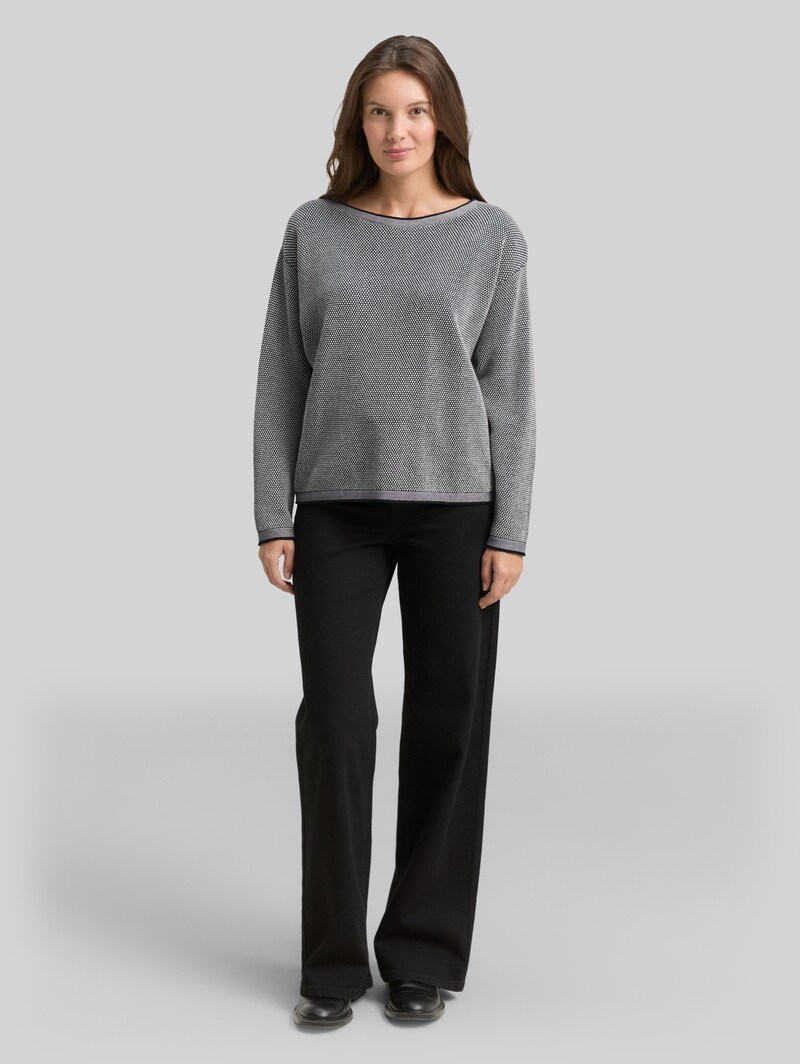 Tom Tailor Loose Fit Strickpullover aus Baumwolle - Navy Bubble Structure