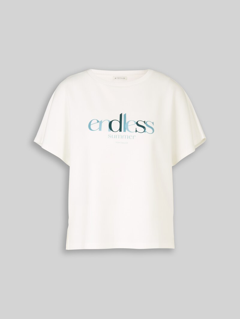 Tom Tailor Loose Fit Scuba T-Shirt mit Print - Whisper White