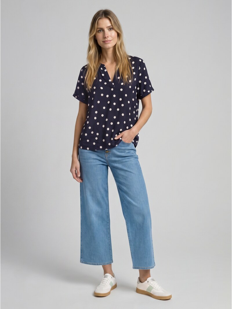 Tom Tailor Loose Fit Bluse mit V-Ausschnitt - Navy Big Dot Design