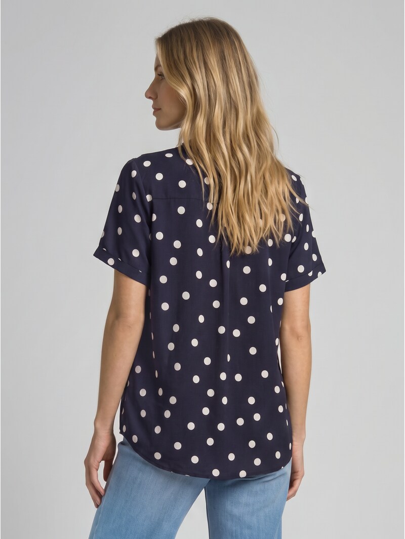 Tom Tailor Loose Fit Bluse mit V-Ausschnitt - Navy Big Dot Design