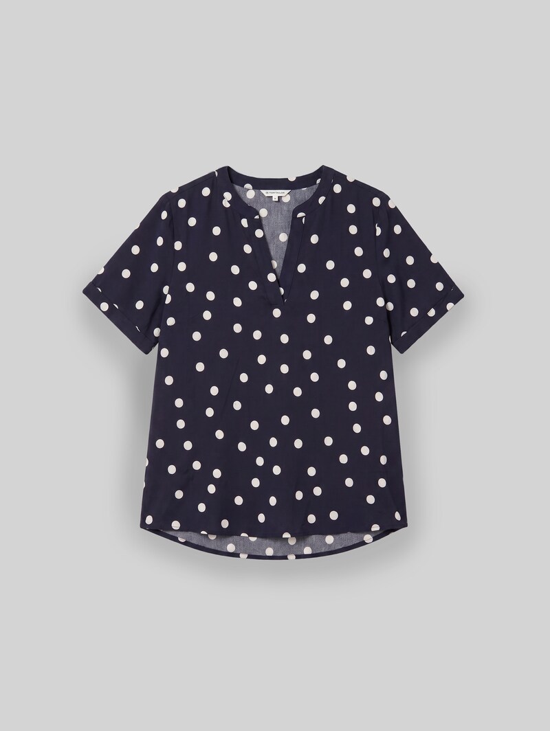 Tom Tailor Loose Fit Bluse mit V-Ausschnitt - Navy Big Dot Design