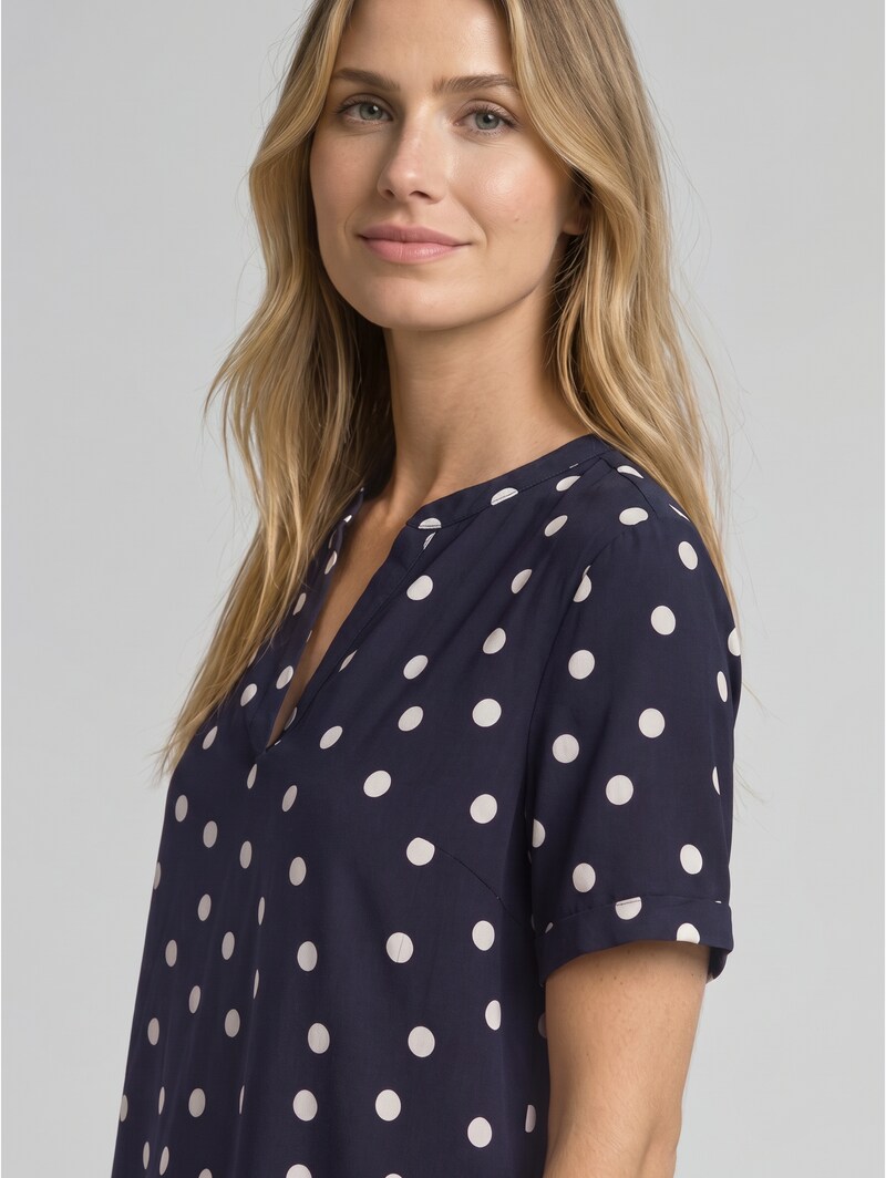 Tom Tailor Loose Fit Bluse mit V-Ausschnitt - Navy Big Dot Design