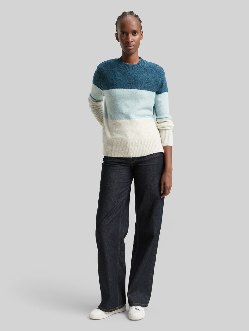 Tom Tailor Strickpullover mit Colour Blocking - Petrol Mint Beige Colorblock