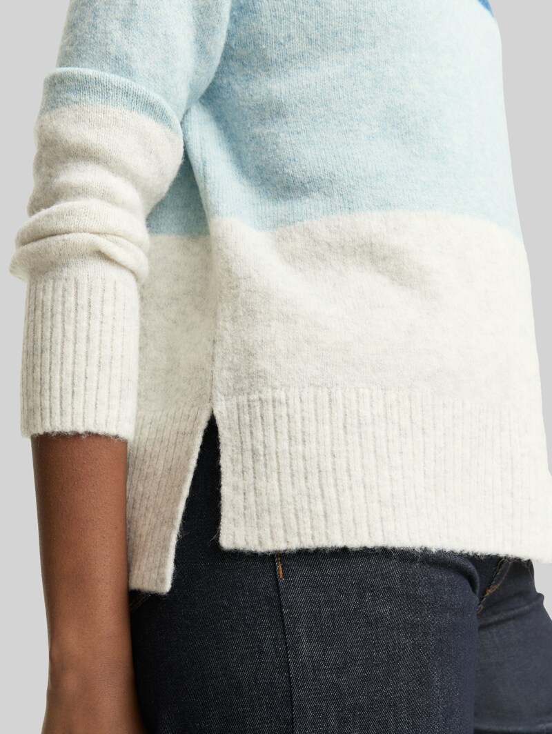 Tom Tailor Strickpullover mit Colour Blocking - Petrol Mint Beige Colorblock
