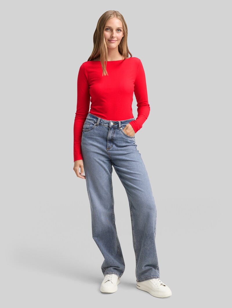 Tom Tailor Slim Fit Langarmshirt mit U-Boot-Ausschnitt - Brilliant Red