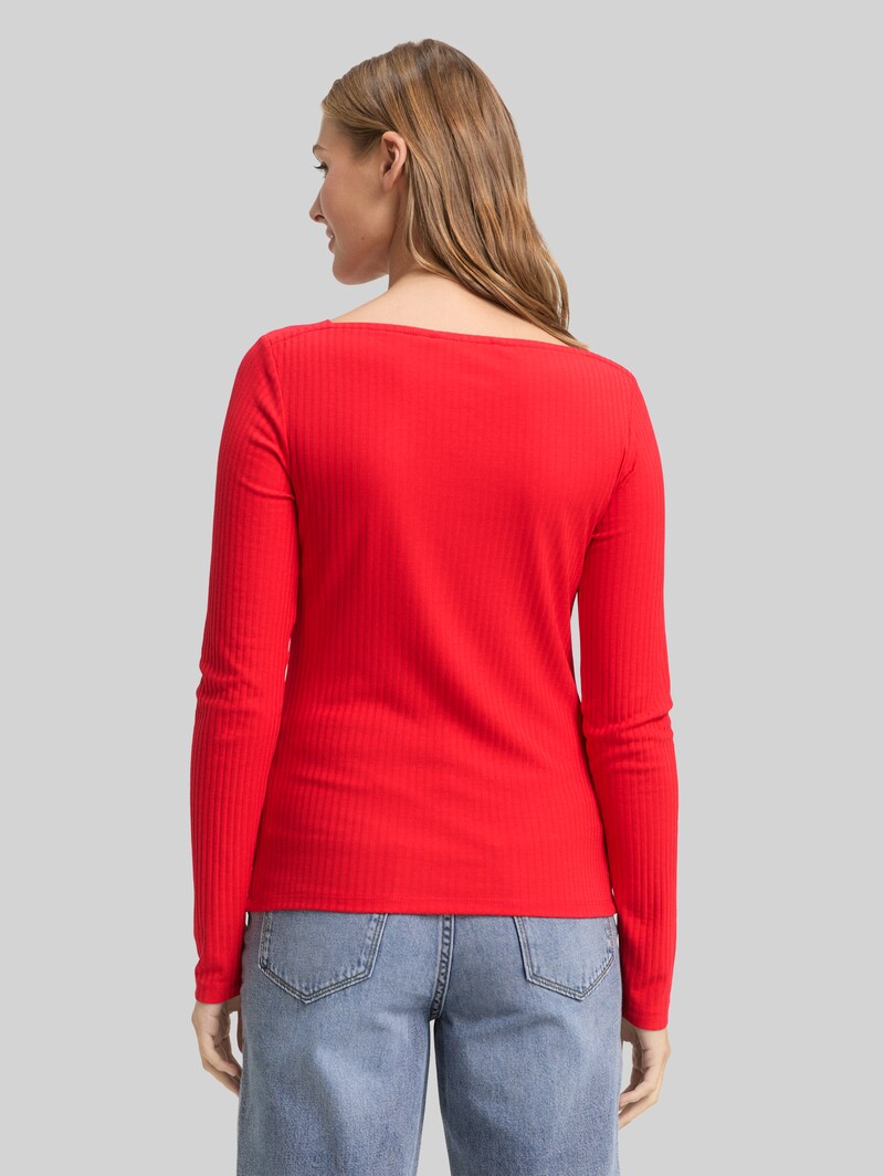 Tom Tailor Slim Fit Langarmshirt mit U-Boot-Ausschnitt - Brilliant Red