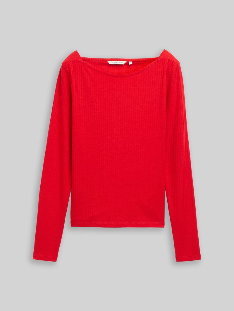 Tom Tailor Slim Fit Langarmshirt mit U-Boot-Ausschnitt - Brilliant Red