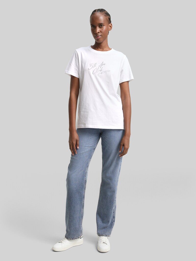 Tom Tailor Loose Fit T-Shirt mit Glitzer-Stickerei - White