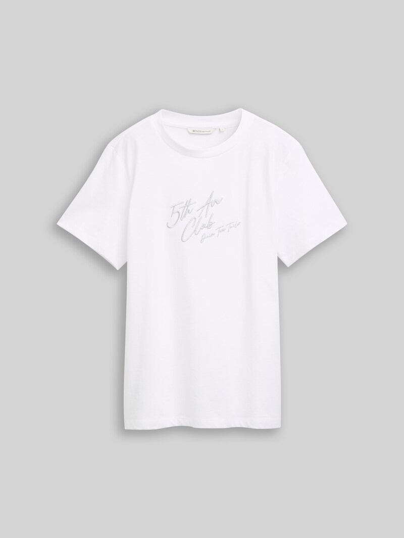 Tom Tailor Loose Fit T-Shirt mit Glitzer-Stickerei - White